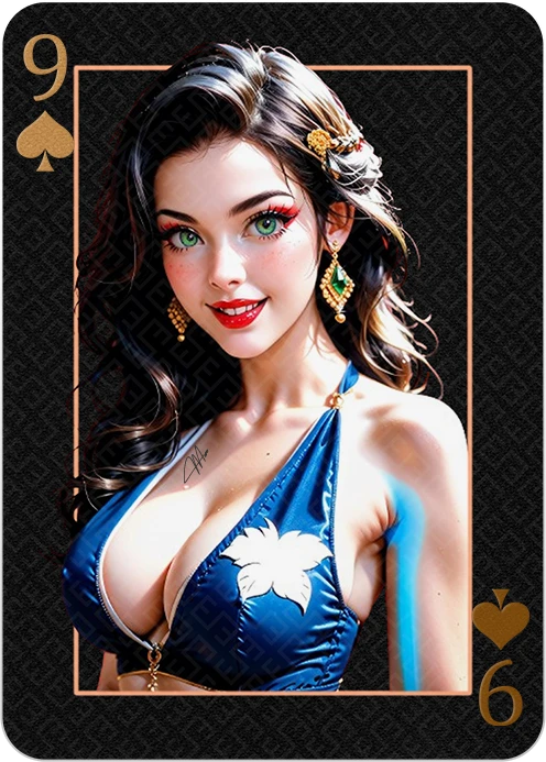 Customized Playing Card with Casino Girl Wearing Blue Sleeveless